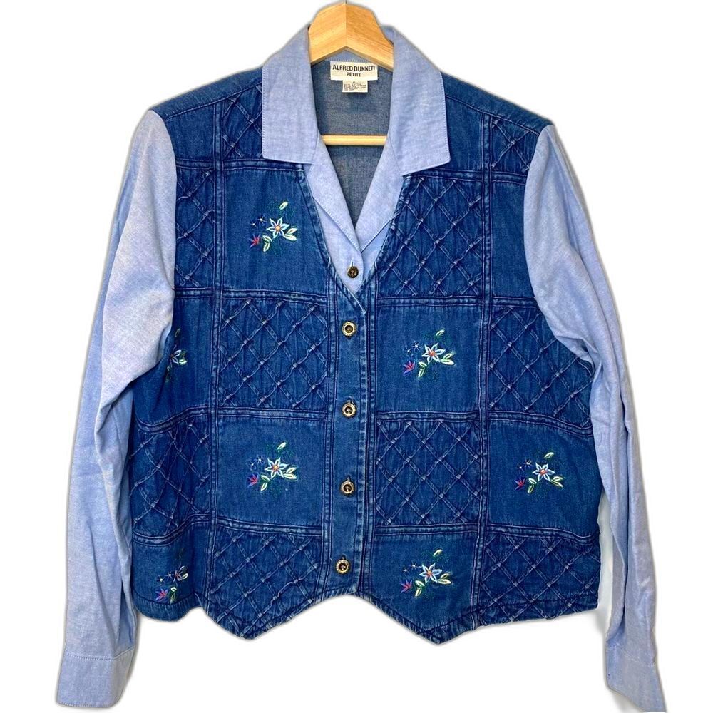 Alfred Dunner Vintage Blue Denim Shirt Vest Combo Petite Size Large